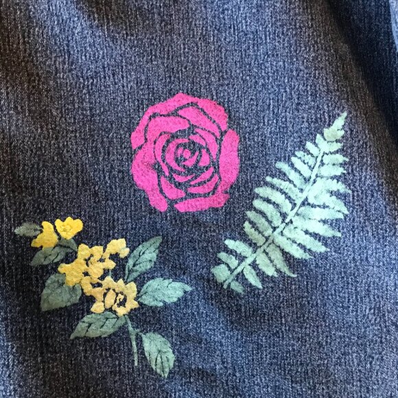 Upcycled Sonoma Jeans w/Cut-Outs, Painted Flower Funky Pants, Size 16 Short - Picture 14 of 15